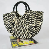 Wicker Handbag Straw Half-Round Casual Travel Tote for Women - Himpall